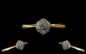 Antique Period - Attractive 18ct Gold and Platinum Diamond Pave Set Cluster Ring.