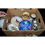 Large Box of Ceramics and Porcelain, to include two antique, hand painted plates, large Chinese