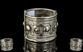 Antique Period Large Hand Crafted Silver Hinged Tribal Cuff Bangle, very ornate and embossed with