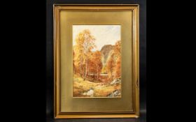 Antique Watercolour of a Mountain Scene, a lovely watercolour in a glazed frame,