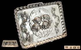 Art Nouveau Superb Quality - Sterling Silver Small Tray, Decorated In High Relief to Centre.