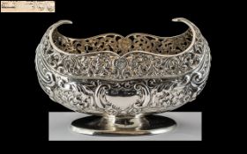Victorian Period - Superb Quality Sterling Silver Open - Worked / Embossed Persian Style Small Bowl