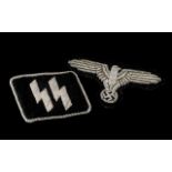 Third Reich Nazi German SS sleeve eagle and SS collar tab.