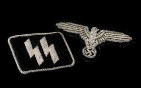 Third Reich Nazi German SS sleeve eagle and SS collar tab.