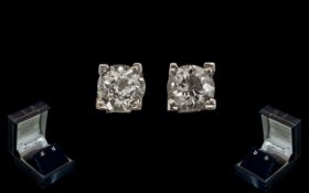 18ct White Gold Good Quality Pair of Diamond Set Stud Earrings,