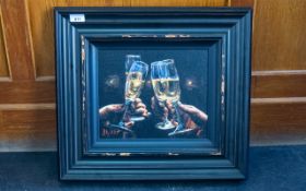 Fabian Perez Limited Edition Hand Embellished Giclee 'Brindis con Champagne' measures 12" x 10", no.