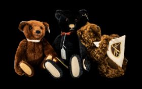 Three Steiff Jointed Teddy Bears, one with medallion Margaret Steiff museum 1999,