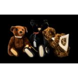 Three Steiff Jointed Teddy Bears, one with medallion Margaret Steiff museum 1999,