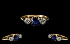 An Antique 18ct Gold Diamond Ring, central blue stone measures 6.2 x 4.