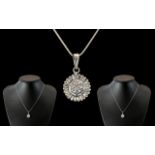 Ladies 14ct White Gold Attractive Diamond Set Pendant with Attached 14ct White Gold Chain.