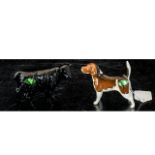 Two Beswick Figures, comprising a Black Aberdeen Angus Calf No. C1827B, and a Beswick Beagle dog.