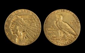 United States of America Indian Head - ( Liberty ) 5 Dollar Gold Coin - Date 1913.