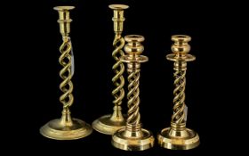 A Fine Pair of Quality Victorian Period Brass - Heavy and Impressive Candlesticks with Barley Twist