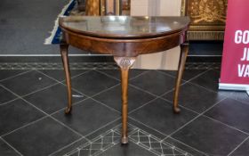 Queen Anne Style Walnut Fold Over Games Table, demi-lune form,