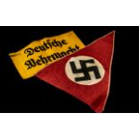 Third Reich Nazi German Swastika double sided pennant plus Yellow Deutsche Wehrmacht arm band.