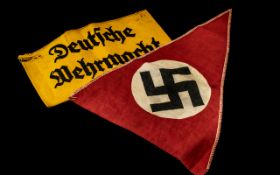 Third Reich Nazi German Swastika double sided pennant plus Yellow Deutsche Wehrmacht arm band.