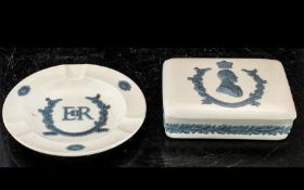 Embossed Royal Commemorative Ware, 2 pieces - 'Queen Elizabeth ll Coronation, 1953', Pale Blue on