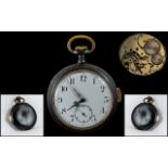 Antique Period - Excellent Quality Gun Metal 1/4 Repeater Key-less Open Faced Pocket Watch with Gold