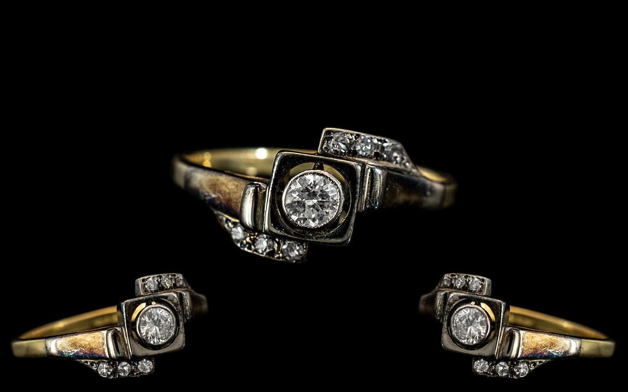 Antique Period - 18ct Gold and Platinum Diamond Set Dress Ring. Date 1898.