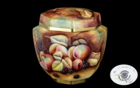 Caverswall Hand Painted Bone China Fruit Pattern Large Ginger Jar, measures 7'' tall, signed M Bates