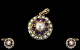 Antique Pearl & Amethyst Set Pendant, comprising a round pendant set with seed pearls and amethyst,