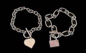 Two Ladies Sterling Silver Bracelets padlock designs - good quality bracelets - pink and topaz