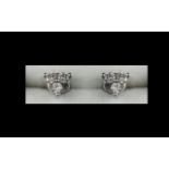 Ladies 18ct White Gold Pair of Attractive Diamond Set Earrings ' Shamrock ' Design.