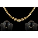 14ct Yellow Gold - Superb Quality Diamond Set Collar / Necklace with Full Hallmark.