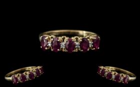 Ladies 9ct Gold Attractive Ruby and Diamond Set Dress Ring. Full Hallmark for 9.