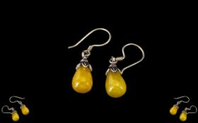 Butterscotch Amber Pair of Drop Earrings, a stylish pair of amber pear drop earrings,