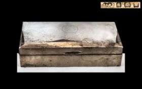 Silver Cigarette Box, cedar lined, lead base, inscription to the top, hallmark Birmingham H 1932.