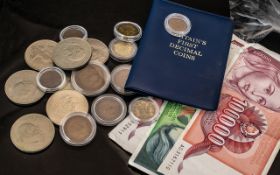 A Collection Of Coins And Notes - Some Cased, Please See Accompanying Image