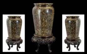 Antique Chinese Vase together with matching stand. Both of superb quality. Overall height 9".