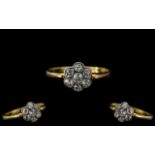 Antique Period - Attractive 18ct Gold Pave Set Diamond Cluster Ring.
