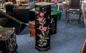 A Chinoiserie Decorated Octagonal Jewellery Chest, black lacquered with gilt floral highlights and