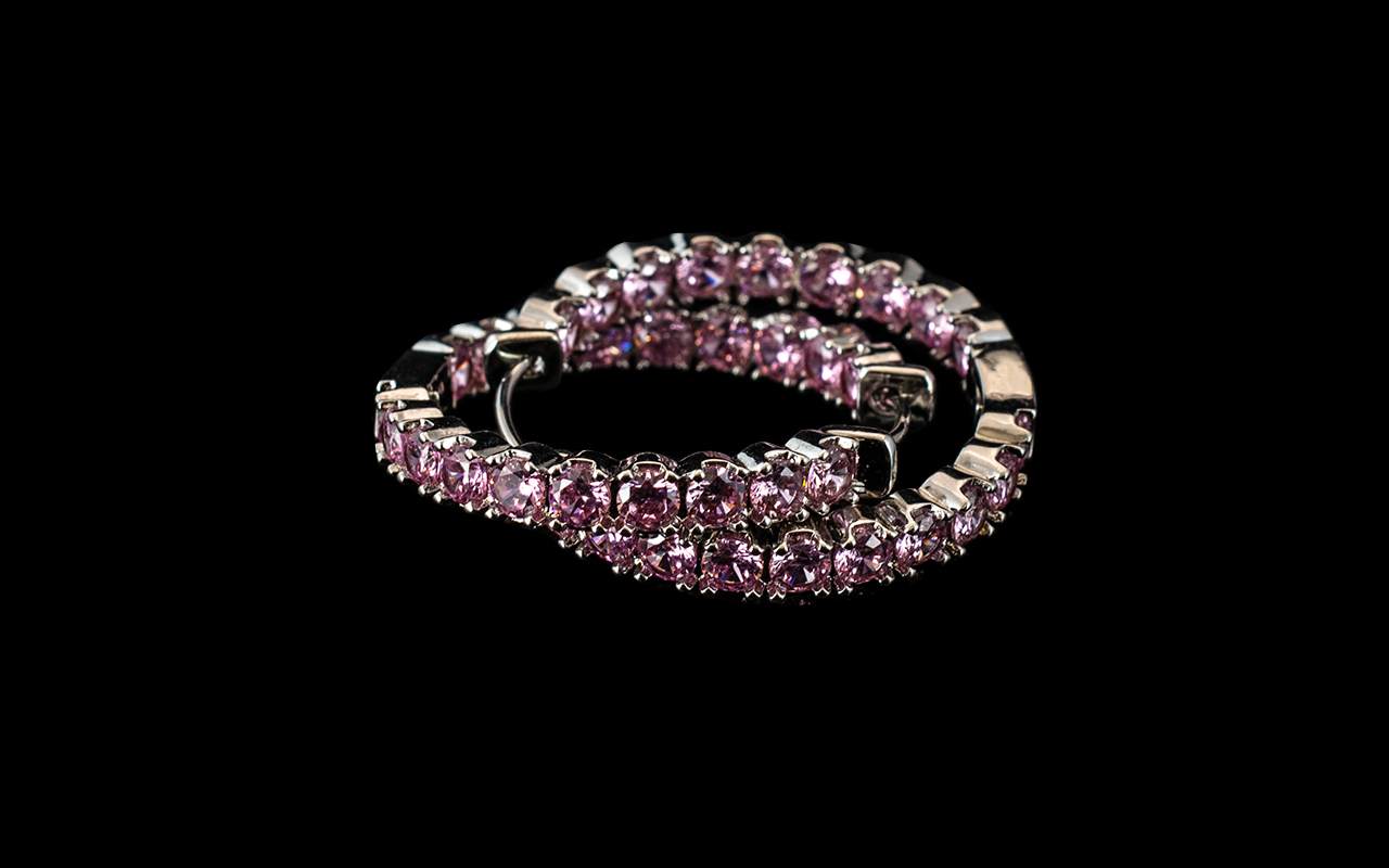 Bespoke Pink Topaz Earrings, set in silver, 7+cts of sparkling pink topaz stones set in silver,