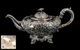 Early Victorian Period Superb and Large Sterling Silver Teapot ( Impressive ) With Wonderful