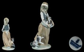 Lladro - Hand Painted Porcelain Figure ' Following Her Cats ' Kittens. Model No 1309. Issued