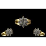 18ct Yellow Gold - Attractive Diamond Set Cluster Ring, Flower-bud Design.