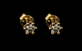 Pair of 18ct Gold Diamond Set Earrings, set with round brilliant cut cognac diamonds, hallmarked.