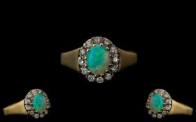 18ct Yellow Gold - Attractive Opal and Diamond Set Ring, Flower head Setting.
