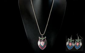 Stylised 'Owl' Pendant Necklace and Earrings Set,