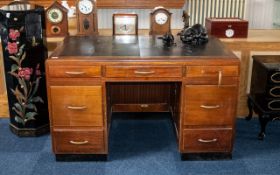 Mid Century Pedestal Desk, three small drawers to top with two larger drawers each side of pedestal.