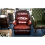 Original Lay-z-Boy Chair in oxblood leather, fully lined with trademark fabric.