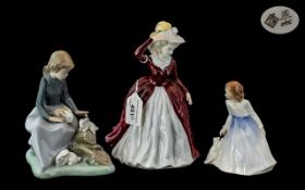 Three Porcelain Figures, comprising a Coalport Ladies of Fashion 'Margaret',