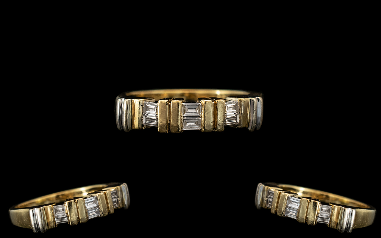 18ct Two Tone Gold Superior and Attractive Diamond Set Dress Ring, Marked 750 to Interior of Shank.