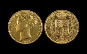 Queen Victoria 22ct Gold Young Head Shield Back Full Sovereign - Date 1872. London Mint. Die No 81.