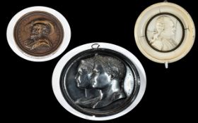 Carved Ivory Medallion, together with a Rubens bronze medallion, and a Andrieu Fecit lead Napoleon