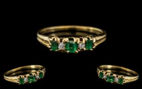 18ct Gold - Petite 5 Stone Emerald and Diamond Ring.