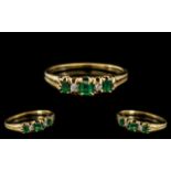 18ct Gold - Petite 5 Stone Emerald and Diamond Ring.